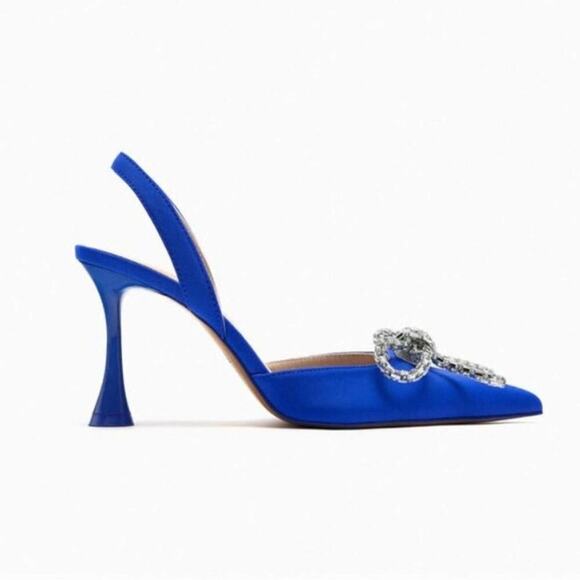 Zara Blue EMBELLISHED BOW HEELED SLINGBACKS - Picture 4 of 15